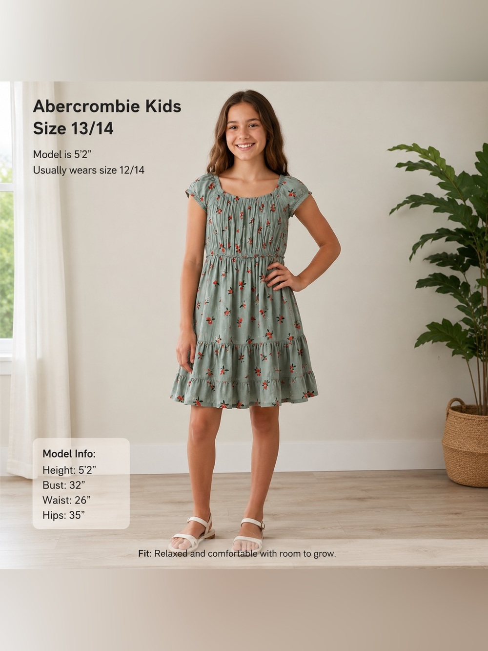 Abercrombie Kids Size 13/14 Sage Floral Tiered Dress NWOT